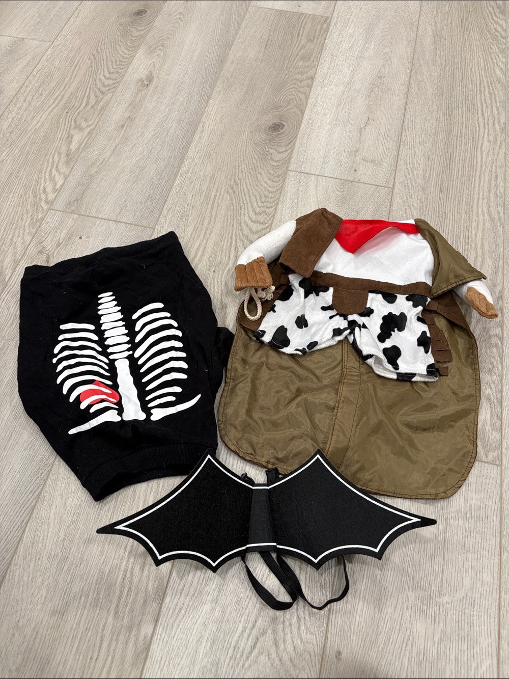 Dog Halloween Costume Set - Skeleton & Cowboy Mix (Black, White, Brown) size M